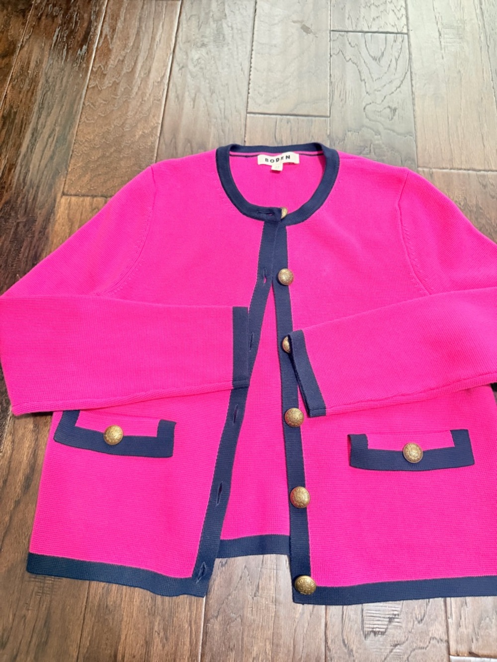 Boden Pink & Navy Contrast Button Cardigan M size 10 100% Cotton